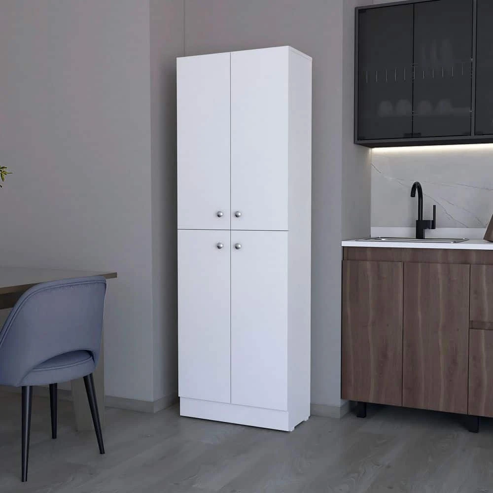 11.80 In. W X 23.60 In. D X 71.10 In. H White Wood Freestanding Linen Cabinet W/4-Doors And 5-Hidden Shelves In White 2 11.80 In. W X 23.60 In. D X 71.10 In. H White Wood Freestanding Linen Cabinet W/4-Doors And 5-Hidden Shelves In White - Image 2