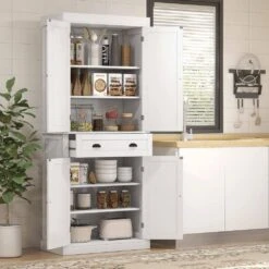 16 In. W X 30 In. D X 72.50 In. H White Particle Board Freestanding Linen Cabinet With 3 Shelves And Drawer In White -FURITURE SALE SHOP white tahanbath linen cabinets ct xl p200697 31 1000