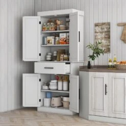 20.90 In. W X 15 In. D X 47 In. H White Particle Board Freestanding Linen Cabinet With 5-Shelves And Drawer In White 13 20.90 In. W X 15 In. D X 47 In. H White Particle Board Freestanding Linen Cabinet With 5-Shelves And Drawer In White -FURITURE SALE SHOP white tahanbath linen cabinets ct xl p229637 31 1000