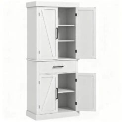 20.90 In. W X 15 In. D X 47 In. H White Particle Board Freestanding Linen Cabinet With 5-Shelves And Drawer In White