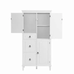 15 In. W X 30.60 In. D X 61.70 In. H White MDF Freestanding Linen Cabinet With 3 Drawers And Adjustable Shelves In White