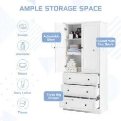 16.40 In. W X 32.80 In. D X 69.20 In. H White MDF Freestanding Linen Cabinet With 3-Drawers And Shelves In White 16 16.40 In. W X 32.80 In. D X 69.20 In. H White MDF Freestanding Linen Cabinet With 3-Drawers And Shelves In White -FURITURE SALE SHOP white tahanbath linen cabinets ct xl p262026k 76 1000