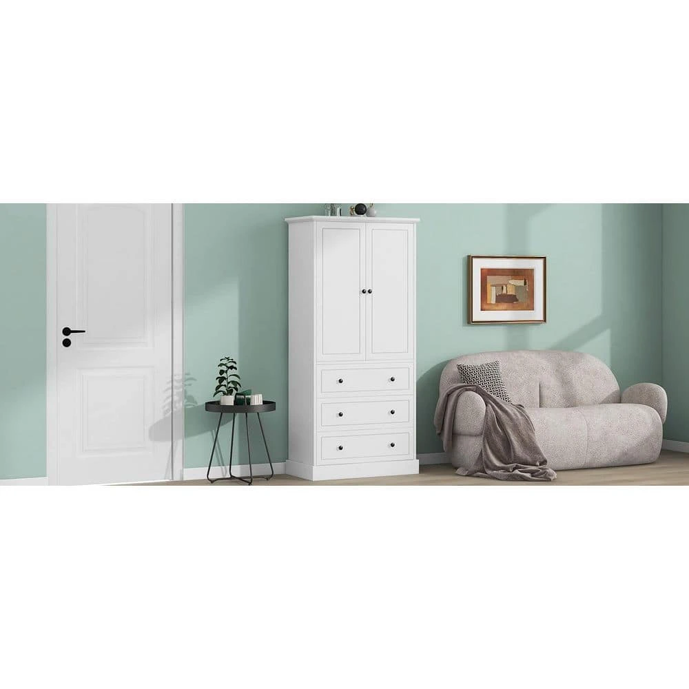 16.40 In. W X 32.80 In. D X 69.20 In. H White MDF Freestanding Linen Cabinet With 3-Drawers And Shelves In White 2 16.40 In. W X 32.80 In. D X 69.20 In. H White MDF Freestanding Linen Cabinet With 3-Drawers And Shelves In White - Image 2