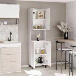 22.20 In. W X 13.20 In. D X 76.80 In. H White MDF Freestanding Linen Cabinet With 5-Shelves And 4-Door In White 15 22.20 In. W X 13.20 In. D X 76.80 In. H White MDF Freestanding Linen Cabinet With 5-Shelves And 4-Door In White -FURITURE SALE SHOP white tahanbath linen cabinets ct xl p264145 31 1000