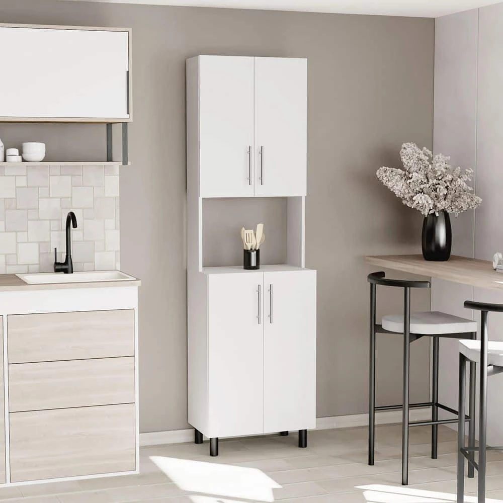 22.20 In. W X 13.20 In. D X 76.80 In. H White MDF Freestanding Linen Cabinet With 5-Shelves And 4-Door In White 2 22.20 In. W X 13.20 In. D X 76.80 In. H White MDF Freestanding Linen Cabinet With 5-Shelves And 4-Door In White - Image 2