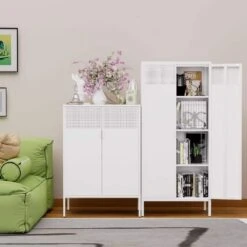 27.56 In. D X 13.78 In. W X 61.02 In. H White Steel Freestanding Linen Cabinet With Adjustable Shelves In White -FURITURE SALE SHOP white tahanbath linen cabinets ct xl p312416 4f 1000