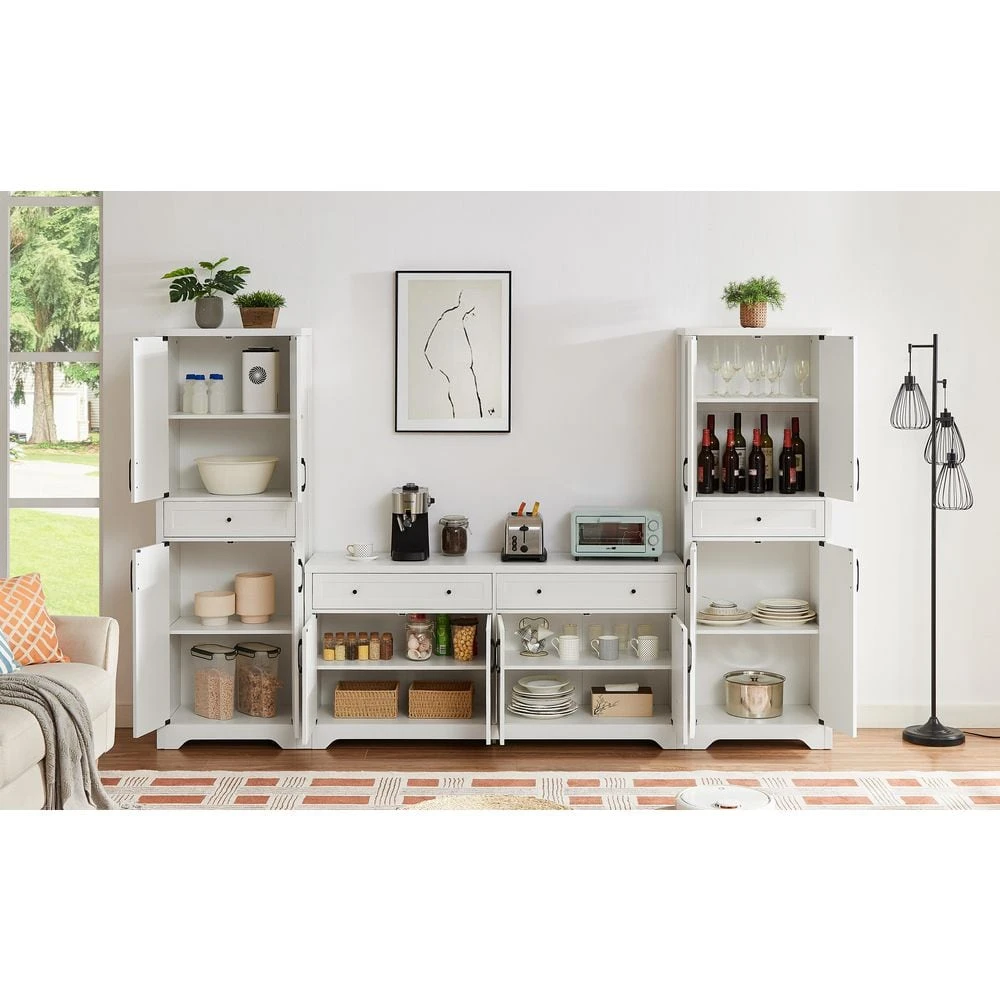 15 In. W X 108.70 In. D X 68 In. H White MDF And Particle Board Freestanding Linen Cabinet With Drawers In White 2 15 In. W X 108.70 In. D X 68 In. H White MDF And Particle Board Freestanding Linen Cabinet With Drawers In White - Image 2