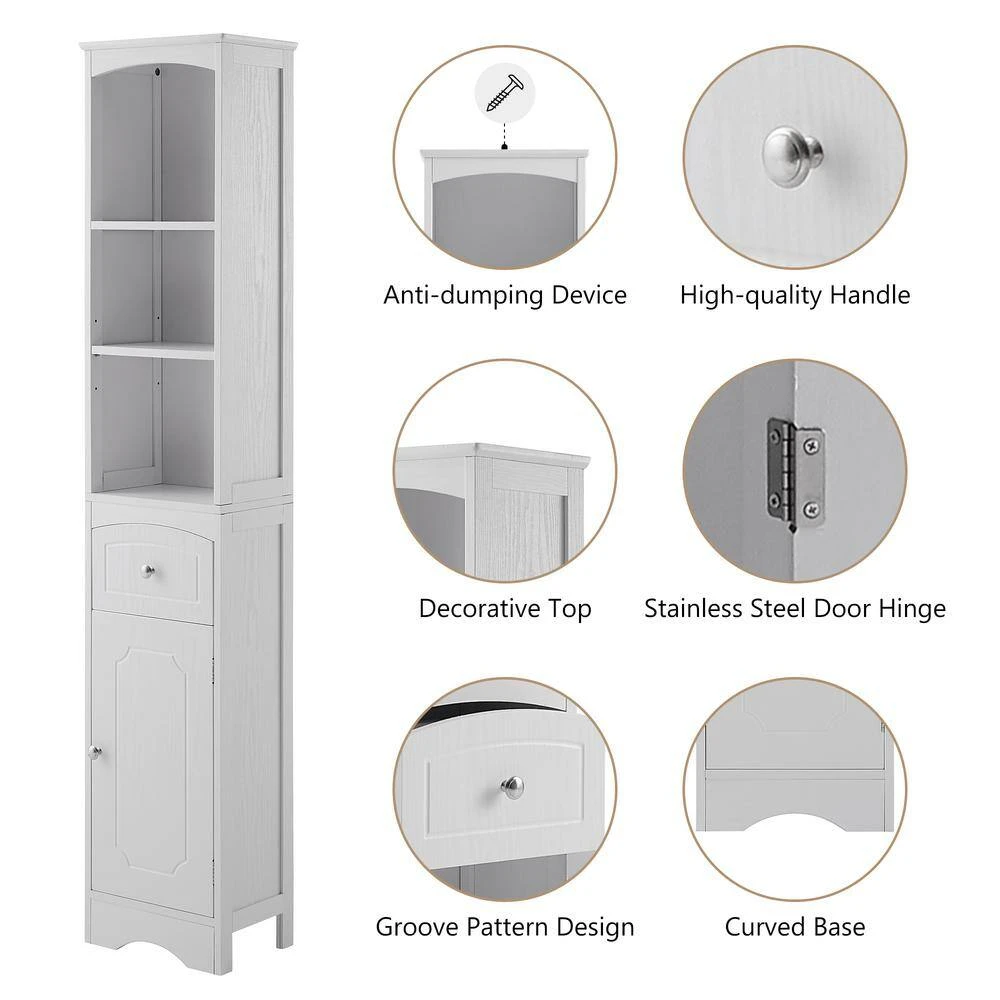 13.4 In. W X 9.1 In. D X 66.9 In. H White MDF Freestanding Linen Cabinet With Drawer In White 6 13.4 In. W X 9.1 In. D X 66.9 In. H White MDF Freestanding Linen Cabinet With Drawer In White - Image 6