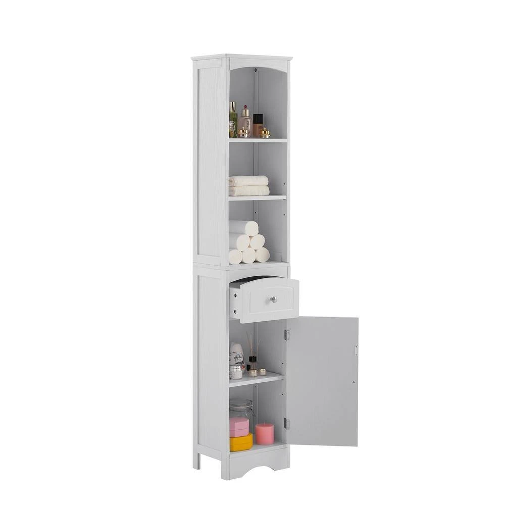 13.4 In. W X 9.1 In. D X 66.9 In. H White MDF Freestanding Linen Cabinet With Drawer In White 4 13.4 In. W X 9.1 In. D X 66.9 In. H White MDF Freestanding Linen Cabinet With Drawer In White - Image 4
