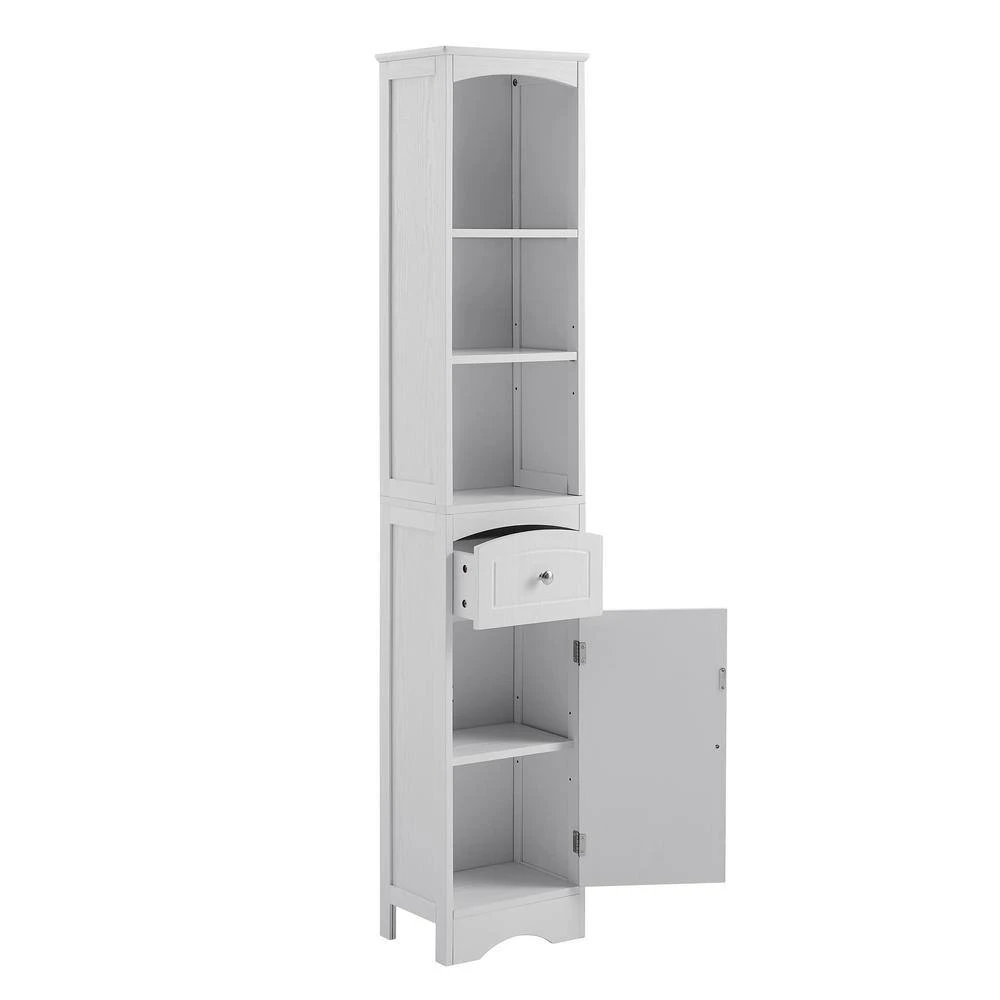 13.4 In. W X 9.1 In. D X 66.9 In. H White MDF Freestanding Linen Cabinet With Drawer In White 3 13.4 In. W X 9.1 In. D X 66.9 In. H White MDF Freestanding Linen Cabinet With Drawer In White - Image 3