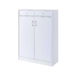13.00 In. W X 33.00 In. D X 47.50 In. H With Fives Shelves, 2-Drawers, Fits 15-Pairs Of Shoes White Linen Cabinet