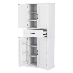 30.00 In. W X 15.70 In. D X 72.20 In. H In White Bathroom Storage Linen Cabinet With Doors, Drawer And Adjustable Shelf -FURITURE SALE SHOP white tahanbath linen cabinets z n759p241667k 4f 1000