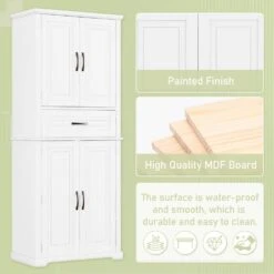 30.00 In. W X 15.70 In. D X 72.20 In. H In White Bathroom Storage Linen Cabinet With Doors, Drawer And Adjustable Shelf -FURITURE SALE SHOP white tahanbath linen cabinets z n759p241667k 76 1000