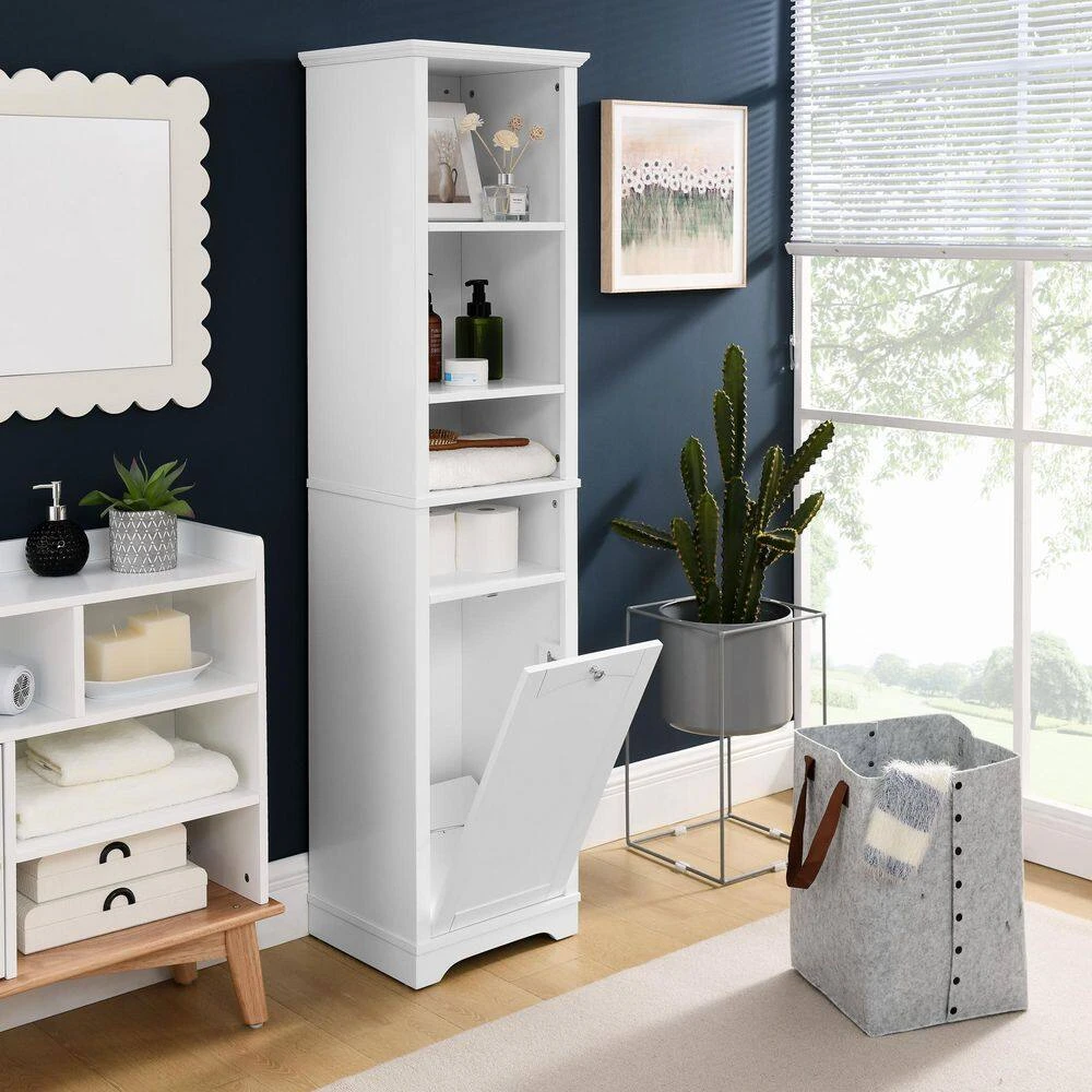 13.75 In. W X 15.75 In. D X 63.75 In. H White Linen Cabinet With 4 Adjustable Shelves & Laundry Hamper 5 13.75 In. W X 15.75 In. D X 63.75 In. H White Linen Cabinet With 4 Adjustable Shelves & Laundry Hamper - Image 5