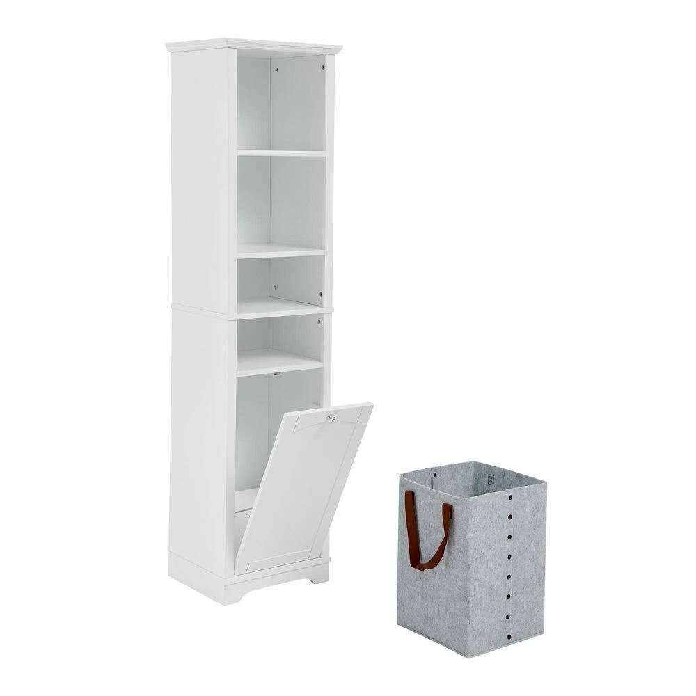 13.75 In. W X 15.75 In. D X 63.75 In. H White Linen Cabinet With 4 Adjustable Shelves & Laundry Hamper 6 13.75 In. W X 15.75 In. D X 63.75 In. H White Linen Cabinet With 4 Adjustable Shelves & Laundry Hamper - Image 6