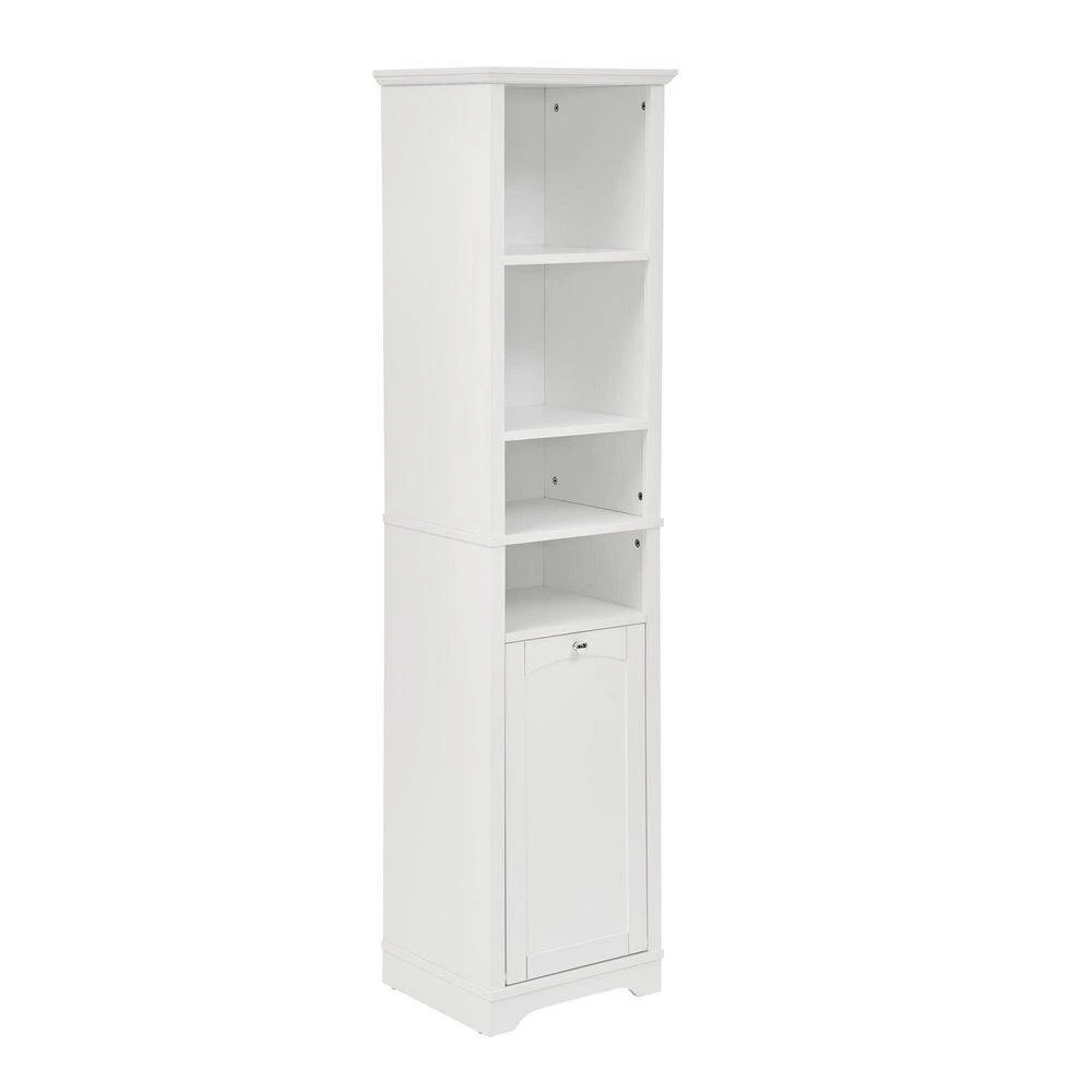13.75 In. W X 15.75 In. D X 63.75 In. H White Linen Cabinet With 4 Adjustable Shelves & Laundry Hamper 2 13.75 In. W X 15.75 In. D X 63.75 In. H White Linen Cabinet With 4 Adjustable Shelves & Laundry Hamper - Image 2