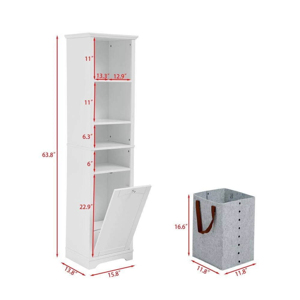 13.75 In. W X 15.75 In. D X 63.75 In. H White Linen Cabinet With 4 Adjustable Shelves & Laundry Hamper 8 13.75 In. W X 15.75 In. D X 63.75 In. H White Linen Cabinet With 4 Adjustable Shelves & Laundry Hamper - Image 8