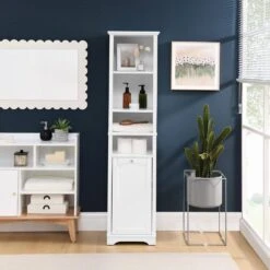 13.75 In. W X 15.75 In. D X 63.75 In. H White Linen Cabinet With 4 Adjustable Shelves & Laundry Hamper 10 13.75 In. W X 15.75 In. D X 63.75 In. H White Linen Cabinet With 4 Adjustable Shelves & Laundry Hamper -FURITURE SALE SHOP white tahanbath linen cabinets z w1801p195737 c3 1000