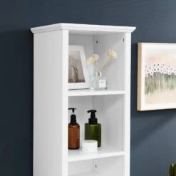 13.75 In. W X 15.75 In. D X 63.75 In. H White Linen Cabinet With 4 Adjustable Shelves & Laundry Hamper 14 13.75 In. W X 15.75 In. D X 63.75 In. H White Linen Cabinet With 4 Adjustable Shelves & Laundry Hamper -FURITURE SALE SHOP white tahanbath linen cabinets z w1801p195737 fa 1000