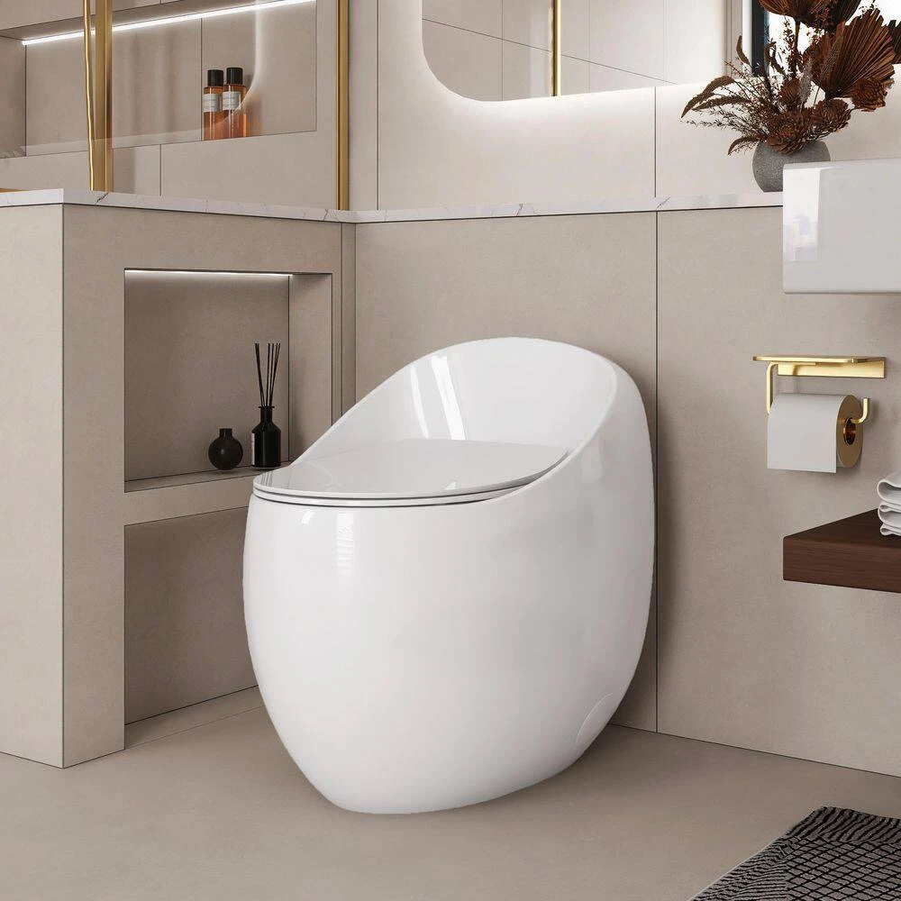 1-Piece 1.28 GPF Single Flush Egg Shape Toilet In Glossy White 5 1-Piece 1.28 GPF Single Flush Egg Shape Toilet In Glossy White - Image 5