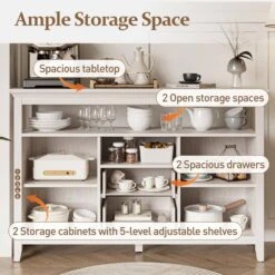 52.8 In. Rattan Sideboard, Storage Cabinet With Adjustable Shelves, Accent Buffet Cabinet For Kitchen In White -FURITURE SALE SHOP white tahanbath pantry organizers z b082p232946 66 1000