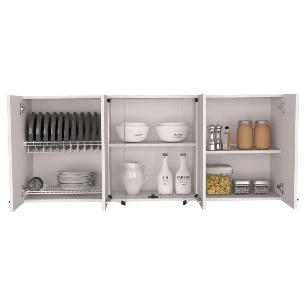 24 In. H White Wall Cabinet With 4-Doors, 2-Inner Shelves, Organizer, 2-Glass-Door Storage 3 24 In. H White Wall Cabinet With 4-Doors, 2-Inner Shelves, Organizer, 2-Glass-Door Storage - Image 3