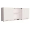 24 In. H White Wall Cabinet With 4-Doors, 2-Inner Shelves, Organizer, 2-Glass-Door Storage
