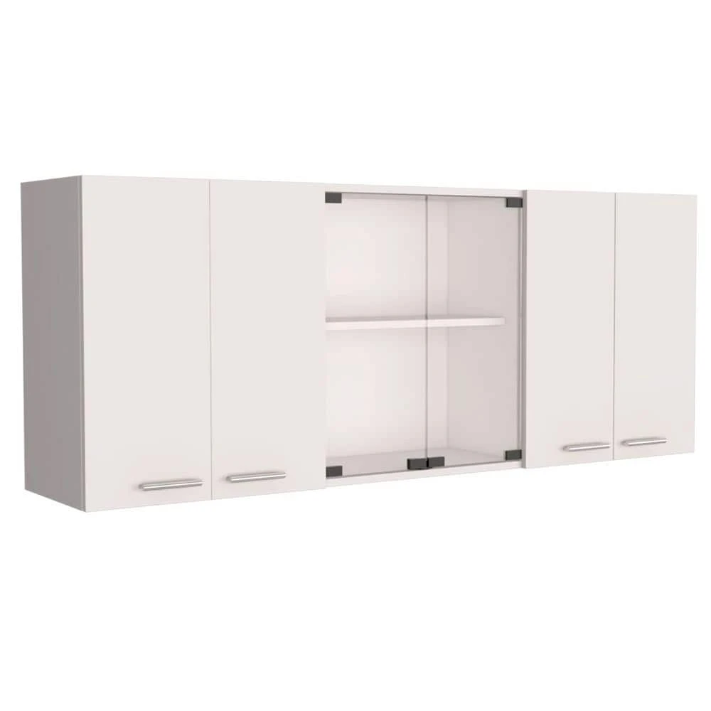 24 In. H White Wall Cabinet With 4-Doors, 2-Inner Shelves, Organizer, 2-Glass-Door Storage 1 24 In. H White Wall Cabinet With 4-Doors, 2-Inner Shelves, Organizer, 2-Glass-Door Storage