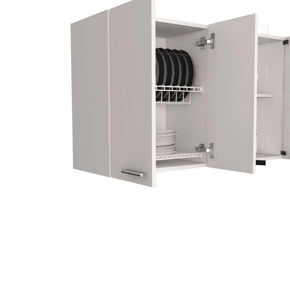 24 In. H White Wall Cabinet With 4-Doors, 2-Inner Shelves, Organizer, 2-Glass-Door Storage 2 24 In. H White Wall Cabinet With 4-Doors, 2-Inner Shelves, Organizer, 2-Glass-Door Storage - Image 2