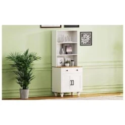 Farmhouse Storage Cabinet - Solid Wood Gourd Legs Adjustable Shelves 5-Tier With Drawer-White -FURITURE SALE SHOP white tahanbath pantry organizers z n721p205790k c3 1000