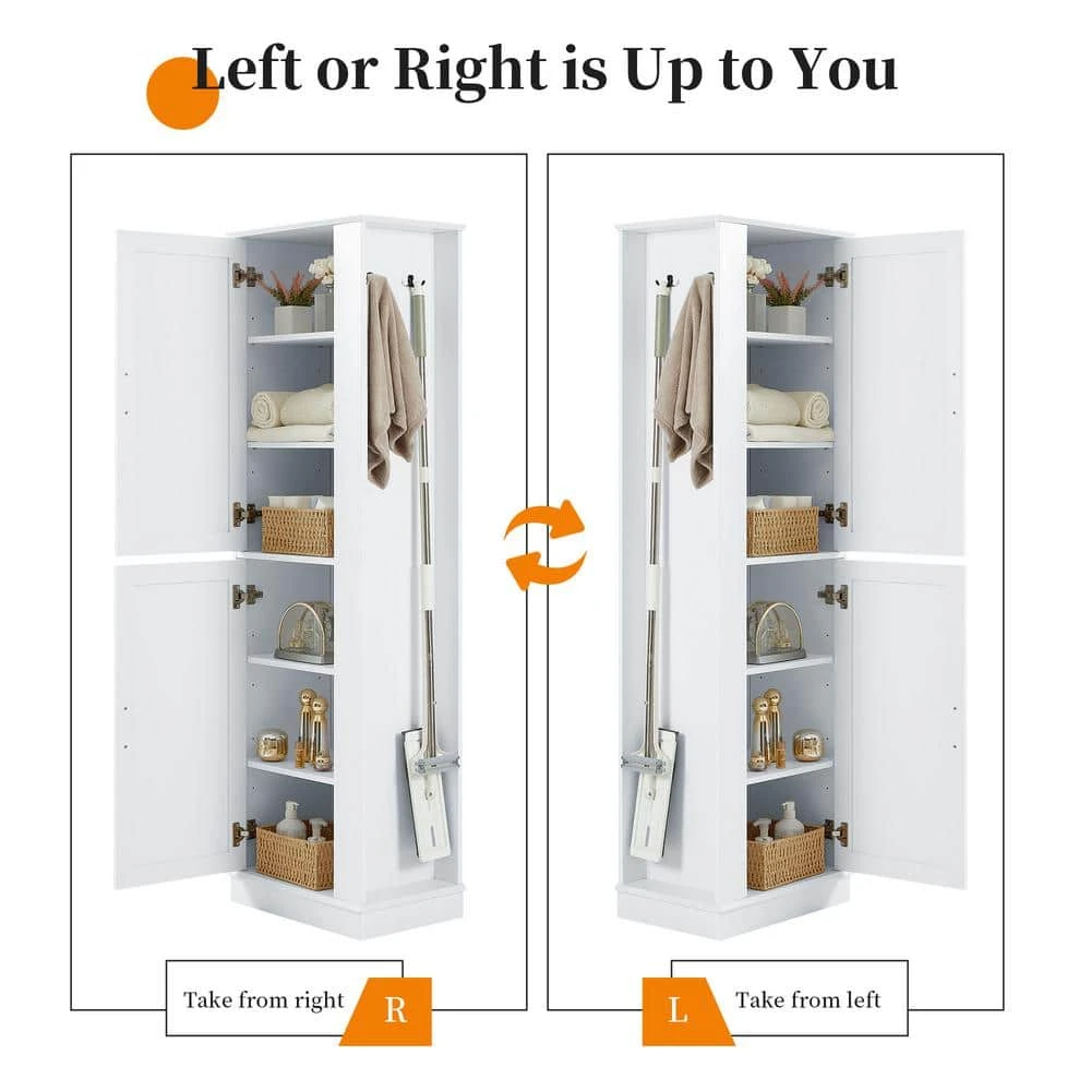 Tall Bathroom Storage Cabinet, Freestanding Storage Cabinet With Hook And Adjustable Shelf, MDF Board, White 3 Tall Bathroom Storage Cabinet, Freestanding Storage Cabinet With Hook And Adjustable Shelf, MDF Board, White - Image 3