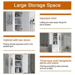 Tall Bathroom Storage Cabinet, Freestanding Storage Cabinet With Hook And Adjustable Shelf, MDF Board, White 13 Tall Bathroom Storage Cabinet, Freestanding Storage Cabinet With Hook And Adjustable Shelf, MDF Board, White -FURITURE SALE SHOP white tahanbath pantry organizers z n725p241834k 76 1000