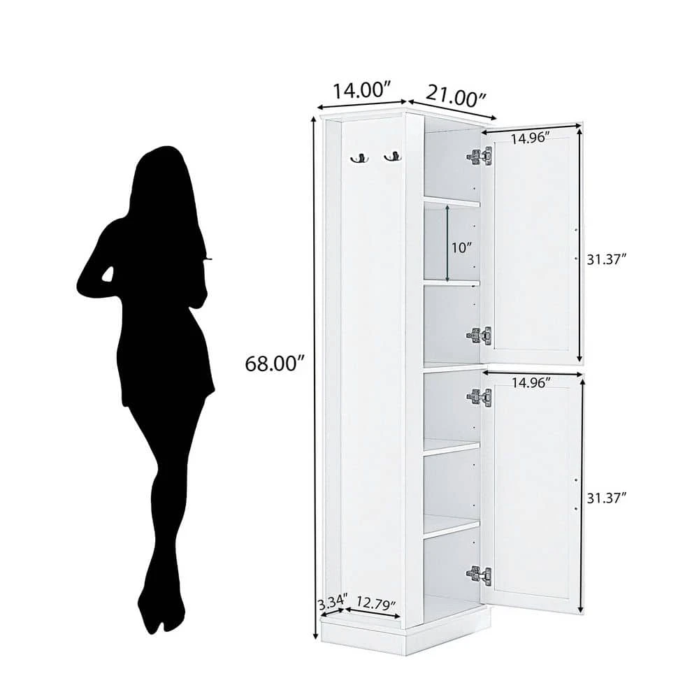 Tall Bathroom Storage Cabinet, Freestanding Storage Cabinet With Hook And Adjustable Shelf, MDF Board, White 2 Tall Bathroom Storage Cabinet, Freestanding Storage Cabinet With Hook And Adjustable Shelf, MDF Board, White - Image 2