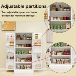 50 In. LED-Lit Freestanding Kitchen Pantry Cabinet: 2-Door Sideboard With Racks And 2-Adjustable Shelves In White -FURITURE SALE SHOP white tahanbath pantry organizers z w1120127335 44 1000