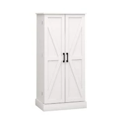 50 In. LED-Lit Freestanding Kitchen Pantry Cabinet: 2-Door Sideboard With Racks And 2-Adjustable Shelves In White