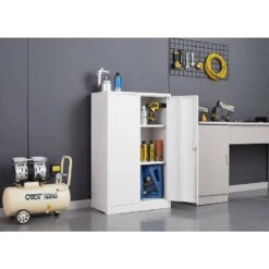 The Ultimate Folding Metal Storage Cabinet: Locking Doors Adjustable Shelf, For Home, Office, School And Garage In White -FURITURE SALE SHOP white tahanbath pantry organizers z w124757865 31 1000