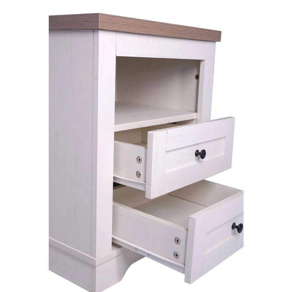 Antique Farmhouse End Table: 2-Drawer Storage (Bedroom/Living Room) In White 4 Antique Farmhouse End Table: 2-Drawer Storage (Bedroom/Living Room) In White - Image 4