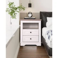 Antique Farmhouse End Table: 2-Drawer Storage (Bedroom/Living Room) In White 7 Antique Farmhouse End Table: 2-Drawer Storage (Bedroom/Living Room) In White -FURITURE SALE SHOP white tahanbath pantry organizers z w1247p173330 4f 1000