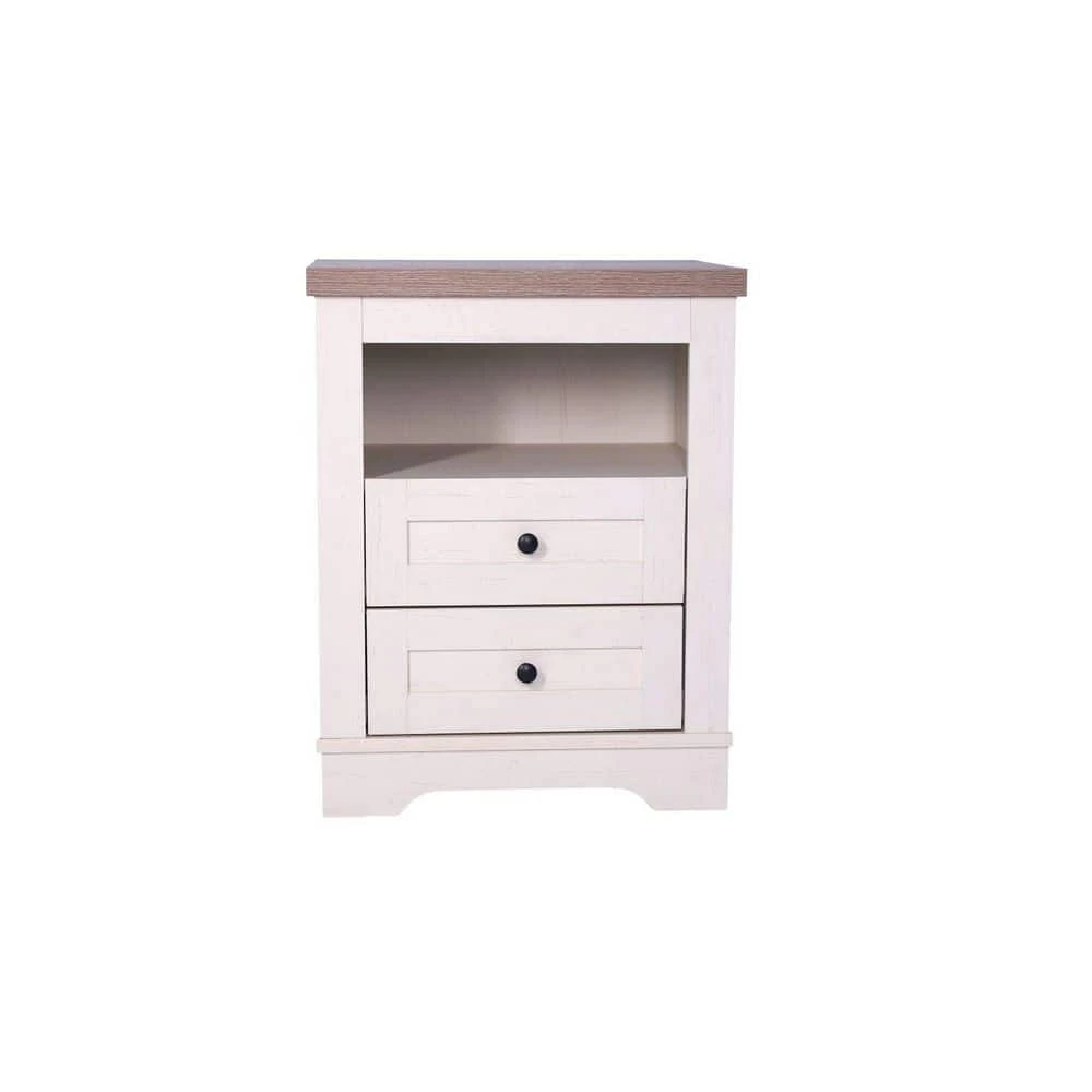 Antique Farmhouse End Table: 2-Drawer Storage (Bedroom/Living Room) In White 1 Antique Farmhouse End Table: 2-Drawer Storage (Bedroom/Living Room) In White