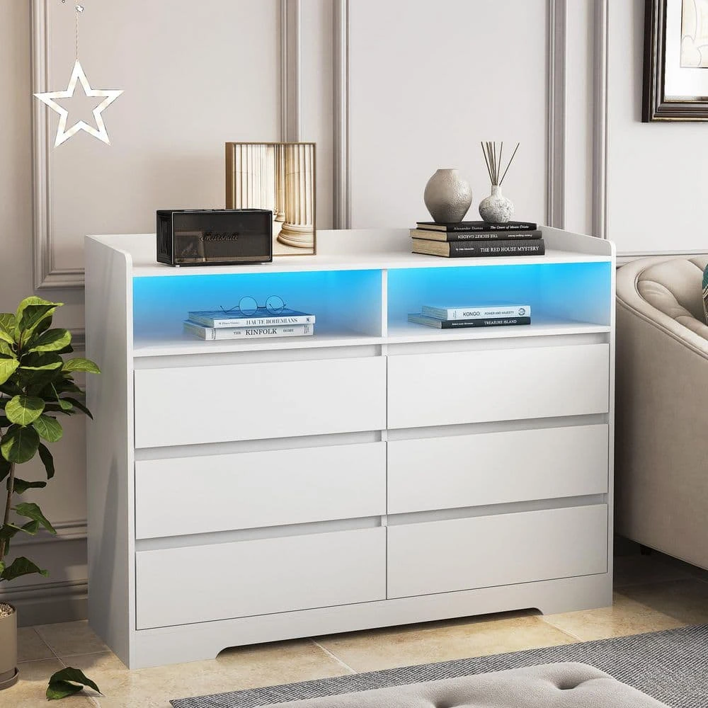 6-Drawer White Dresser With LED Lights For Bedroom, Living Room And More 6 6-Drawer White Dresser With LED Lights For Bedroom, Living Room And More - Image 6