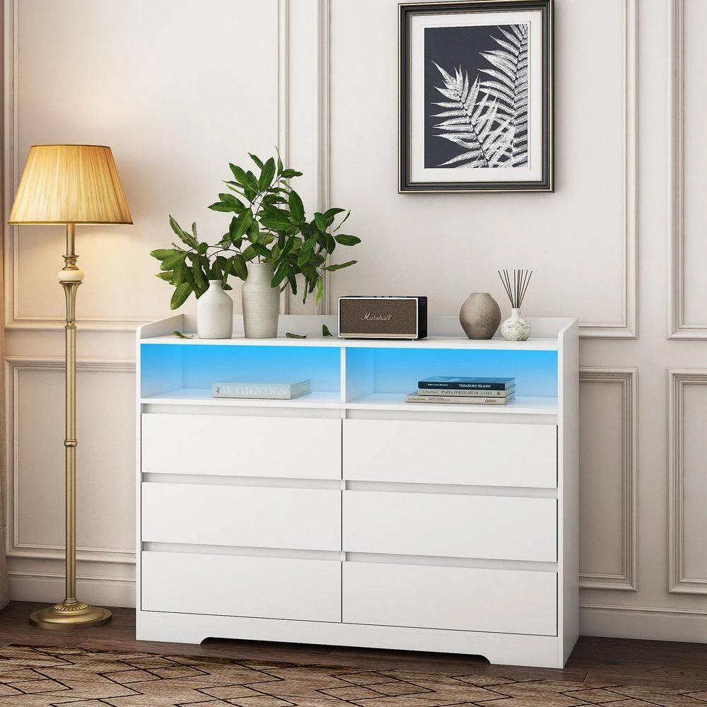 6-Drawer White Dresser With LED Lights For Bedroom, Living Room And More 7 6-Drawer White Dresser With LED Lights For Bedroom, Living Room And More - Image 7
