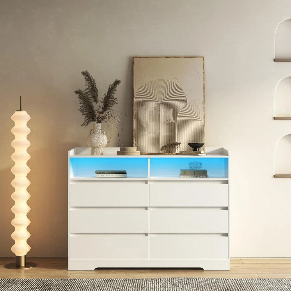 6-Drawer White Dresser With LED Lights For Bedroom, Living Room And More 5 6-Drawer White Dresser With LED Lights For Bedroom, Living Room And More - Image 5