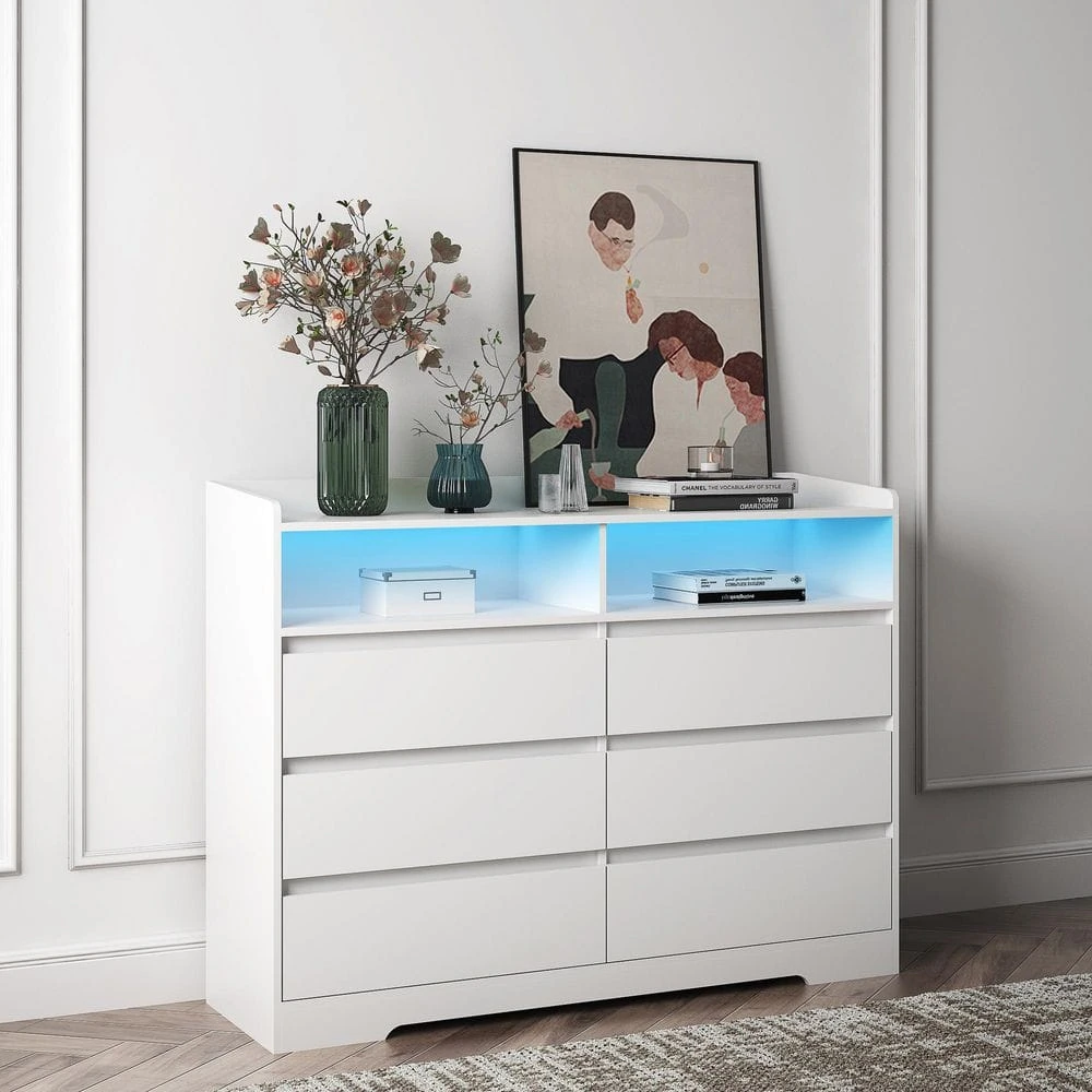 6-Drawer White Dresser With LED Lights For Bedroom, Living Room And More 1 6-Drawer White Dresser With LED Lights For Bedroom, Living Room And More
