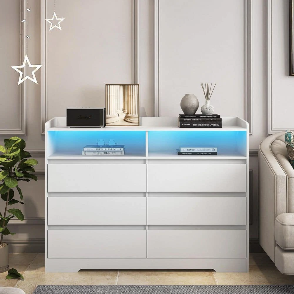 6-Drawer White Dresser With LED Lights For Bedroom, Living Room And More 4 6-Drawer White Dresser With LED Lights For Bedroom, Living Room And More - Image 4