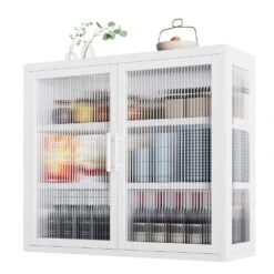 Retro Haze Double-Glass Door Cabinet With Removable Shelves-Versatile White Storage Solution -FURITURE SALE SHOP white tahanbath pantry organizers z w1673123588 d4 1000