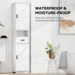 69 In.H Tall Bathroom Storage Cabinet With 2-Barn Doors And1-Drawer, Adjustable Shelves,Floor Cabinet In White -FURITURE SALE SHOP white tahanbath pantry organizers z w1781132475 1f 1000