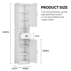 69 In.H Tall Bathroom Storage Cabinet With 2-Barn Doors And1-Drawer, Adjustable Shelves,Floor Cabinet In White -FURITURE SALE SHOP white tahanbath pantry organizers z w1781132475 44 1000