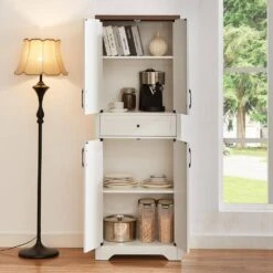 68 In.H Living Room Sideboard: Large Capacity Storage, Multi-Use For Home And Office In White -FURITURE SALE SHOP white tahanbath pantry organizers z w1781p148614 fa 1000