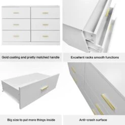 Modern White 6-Drawer Dresser For Bedroom-Ample Storage Wide Chest Of Drawers, Sturdy And Safe -FURITURE SALE SHOP white tahanbath pantry organizers z w1785136021 44 1000