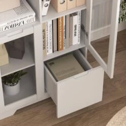 MDF Painted Cabinet With Glass Doors And Drawer, Open Storage Space, White ,Bedroom, Living Room In White -FURITURE SALE SHOP white tahanbath pantry organizers z w1820p152744 31 1000